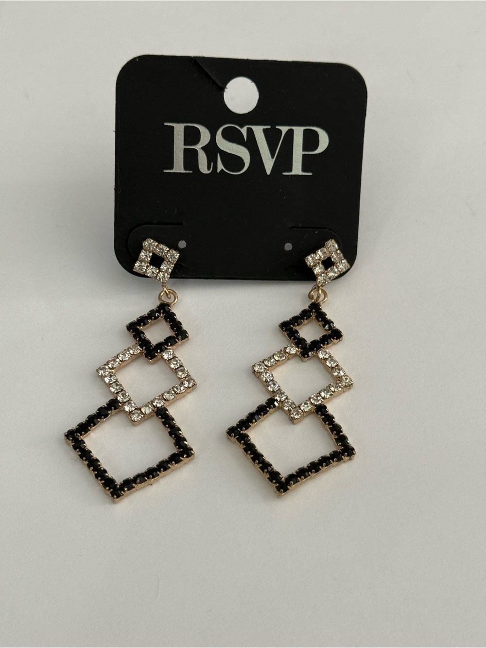 🫶🏻 RSVP Black and Clear Crystal Geometric Drop Earrings